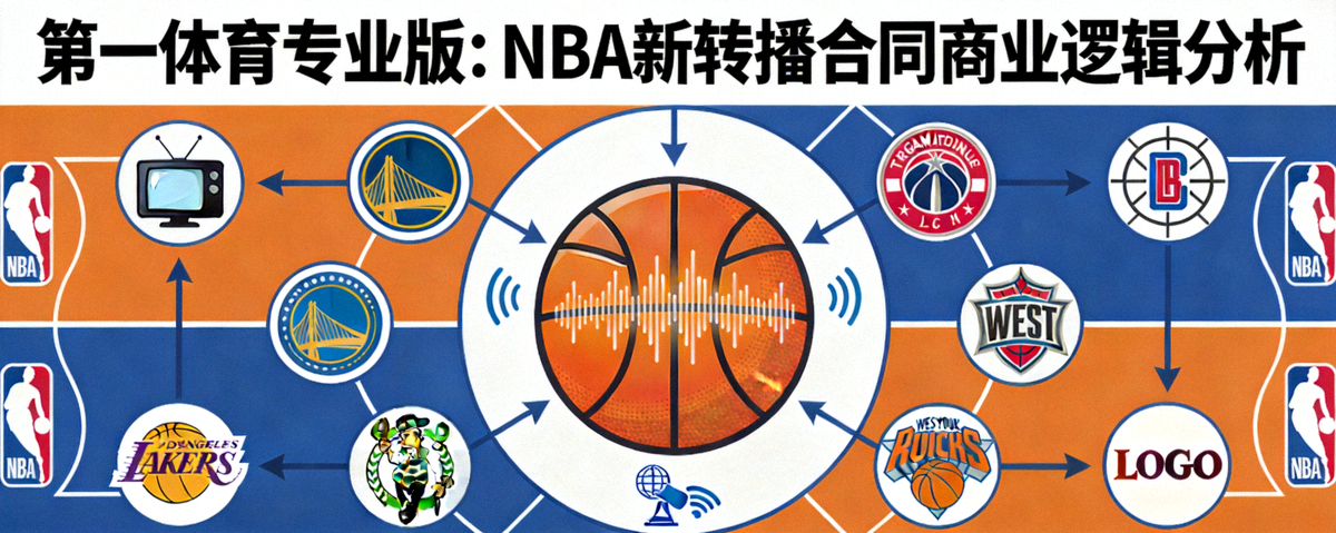 第一体育专业版：NBA新转播合同商业逻辑分析 配图 篮球与媒体版权图标融合 展示联盟格局重塑概念