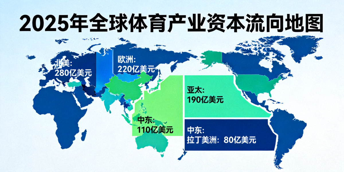 2025年全球体育产业资本流向地图，标注主要投资区域与资金规模